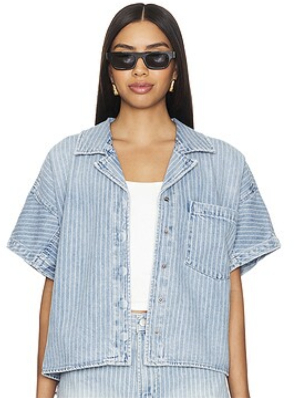 Pistola Della Camp Shirt Canopy Stripe Denim Top Revolve Coastal Sz.S